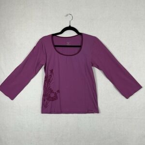 Vintage Patagonia Womens Purple Capilene Top Y2K Flower Scoop Neck Sz L Fairy